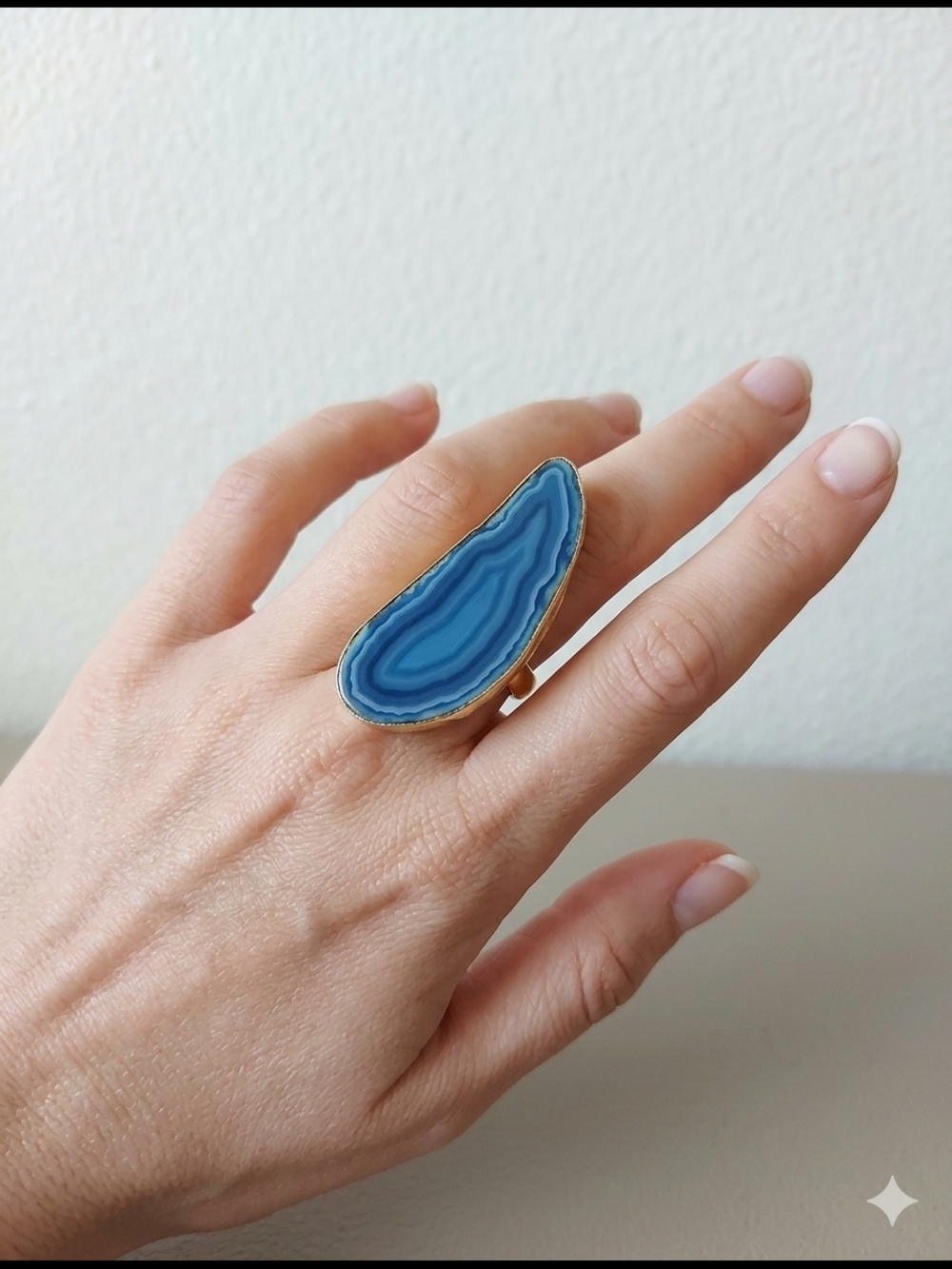 Charles Albert Blue Agate Slice Cuff Ring